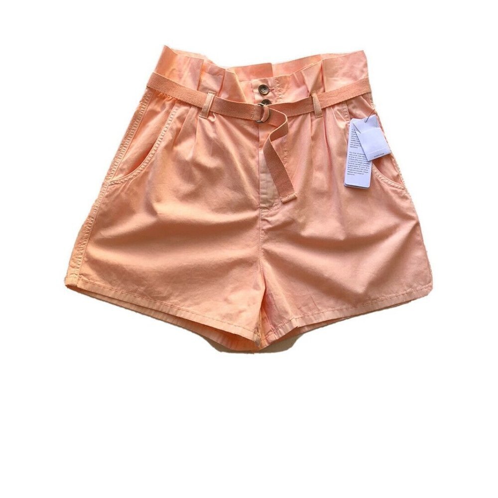 GUESS Women's Orange Sierra Cotton Paper Bag Shorts Peach Size 6 - Picture 9 of 11